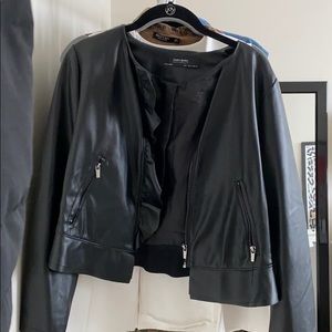 Zara Black Light Leather Jacket with Ruffles